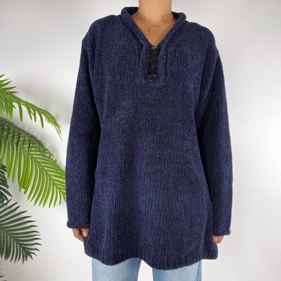 Vintage 90s Carolina Colours Navy Cottagecore Indie Grandpa Pullover Sweater / M - Picture 3 of 7